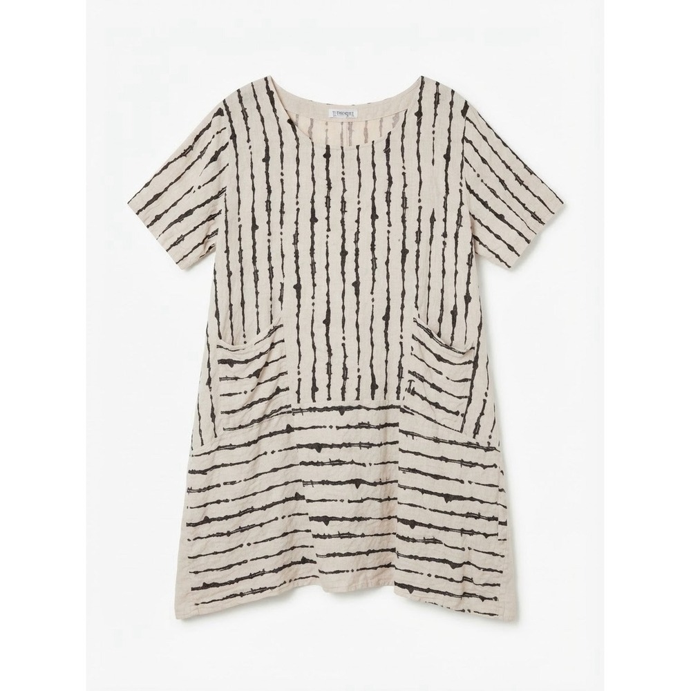 Transparente Linen Top Dress Plus 3x Lagenlook Baggy Pockets Oversized Italian